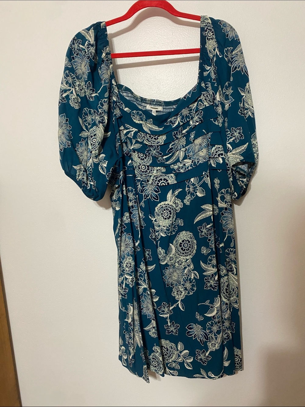 Women’s Teal Floral Square-Neck Dress with Cutout Back